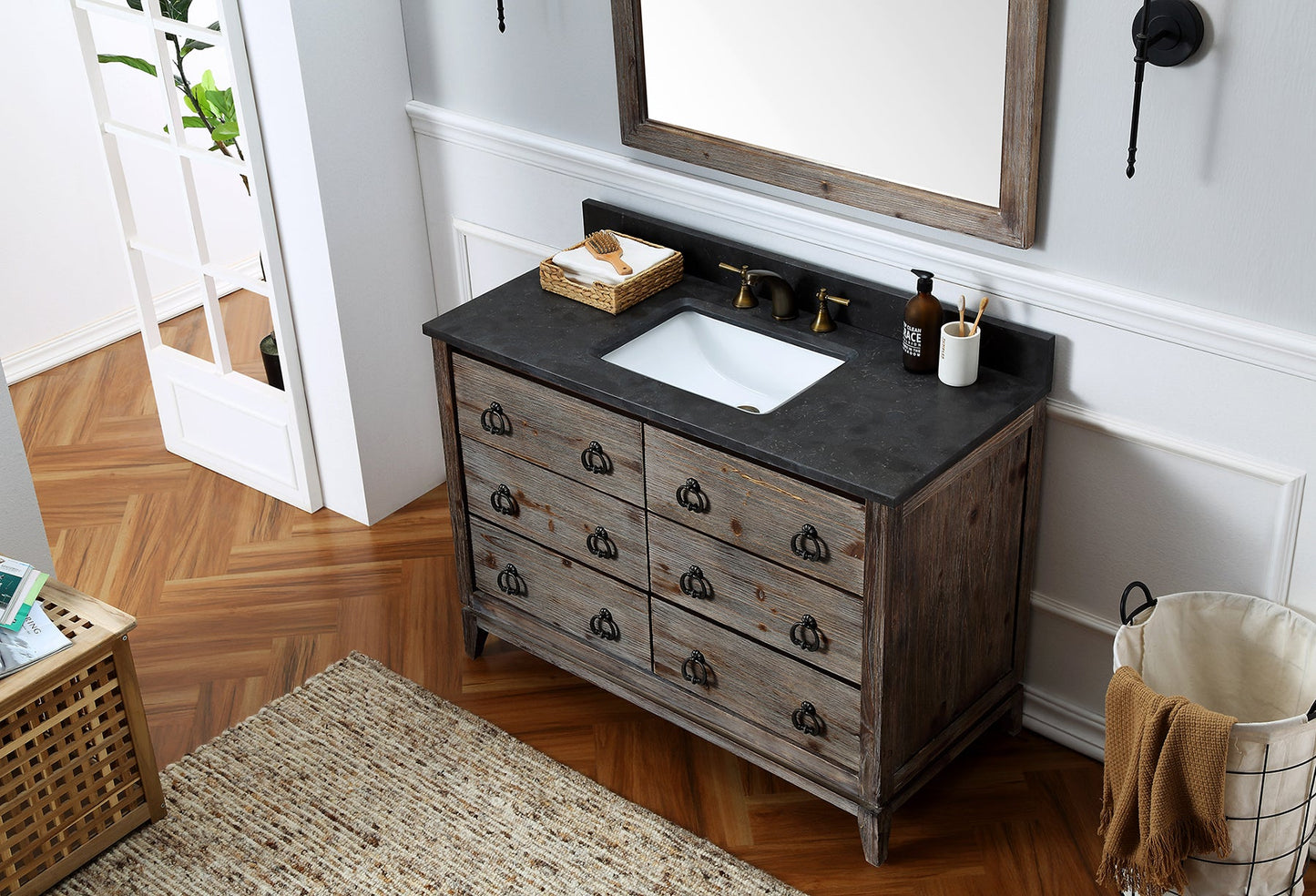 48" Motley Rustic Fir Bath Vanity with Moon Stone Marble Top