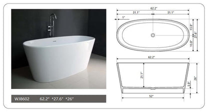 Legion Furniture WJ8602-W 62.2" Solid Surface Bathtub