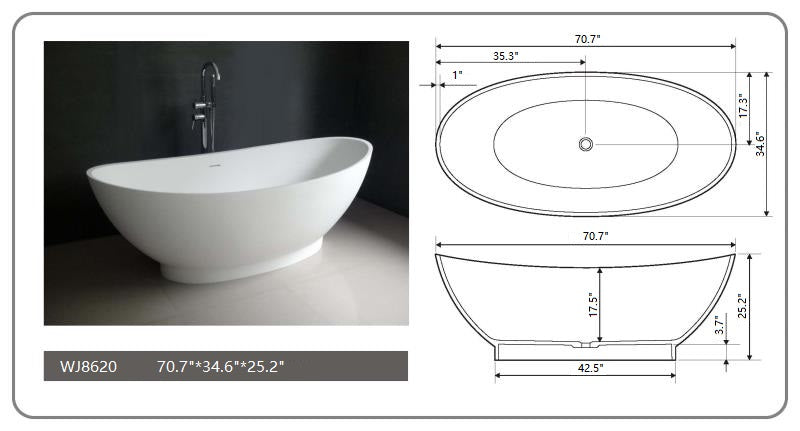 Legion Furniture WJ8620-W 70.7" Bathtub