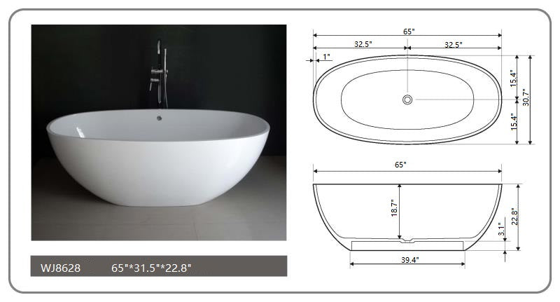 Legion Furniture WJ8628-W 65" Bathtub