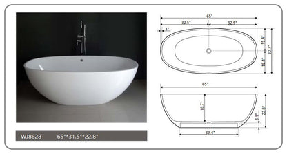 Legion Furniture WJ8628-W 65" Bathtub