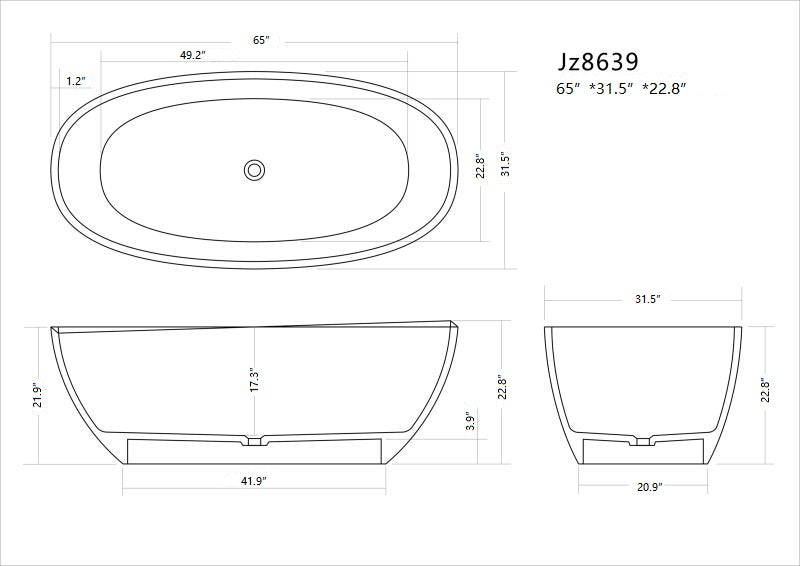 Legion Furniture WJ8639-W 65" Bath Tub