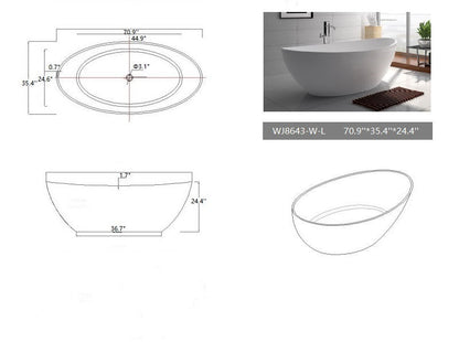 Legion Furniture WJ8643-W-L 71" Bath Tub