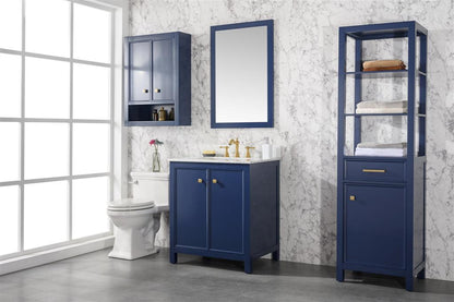 30" Bainbridge Vanity with Single Sink and Carrara Marble Top in Blue Finish