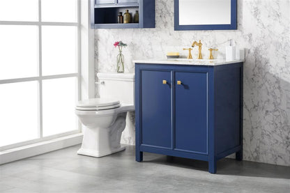 30" Bainbridge Vanity with Single Sink and Carrara Marble Top in Blue Finish