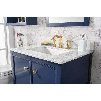 Legion Furniture 30" Blue Finish Sink Vanity Cabinet With Carrara White Top WLF2130-B