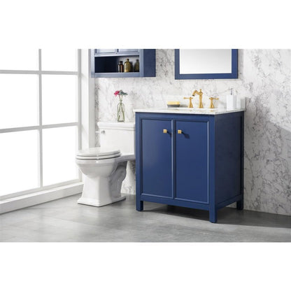 Legion Furniture 30" Blue Finish Sink Vanity Cabinet With Carrara White Top WLF2130-B