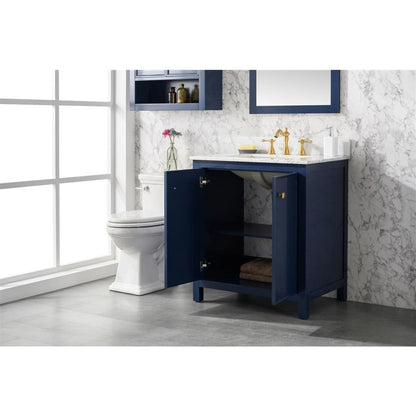 Legion Furniture 30" Blue Finish Sink Vanity Cabinet With Carrara White Top WLF2130-B