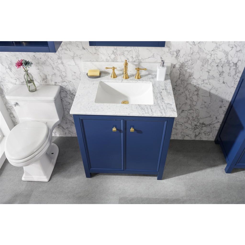 Legion Furniture 30" Blue Finish Sink Vanity Cabinet With Carrara White Top WLF2130-B