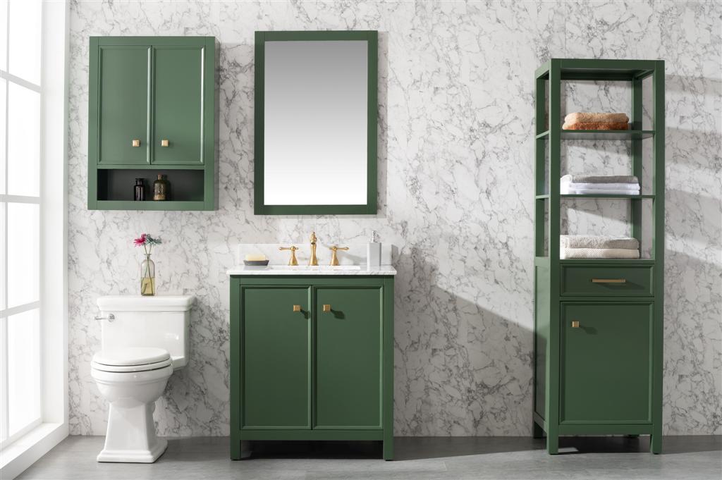 30" Bainbridge Vanity with Single Sink and Carrara Marble Top in Vogue Green Finish