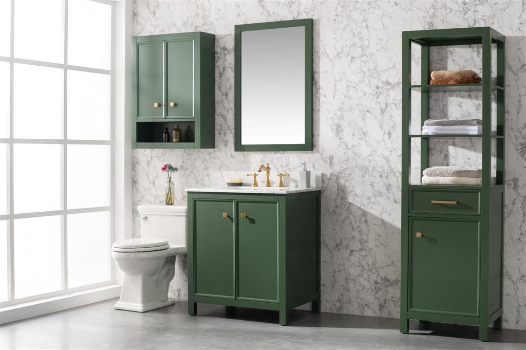 30" Bainbridge Vanity with Single Sink and Carrara Marble Top in Vogue Green Finish