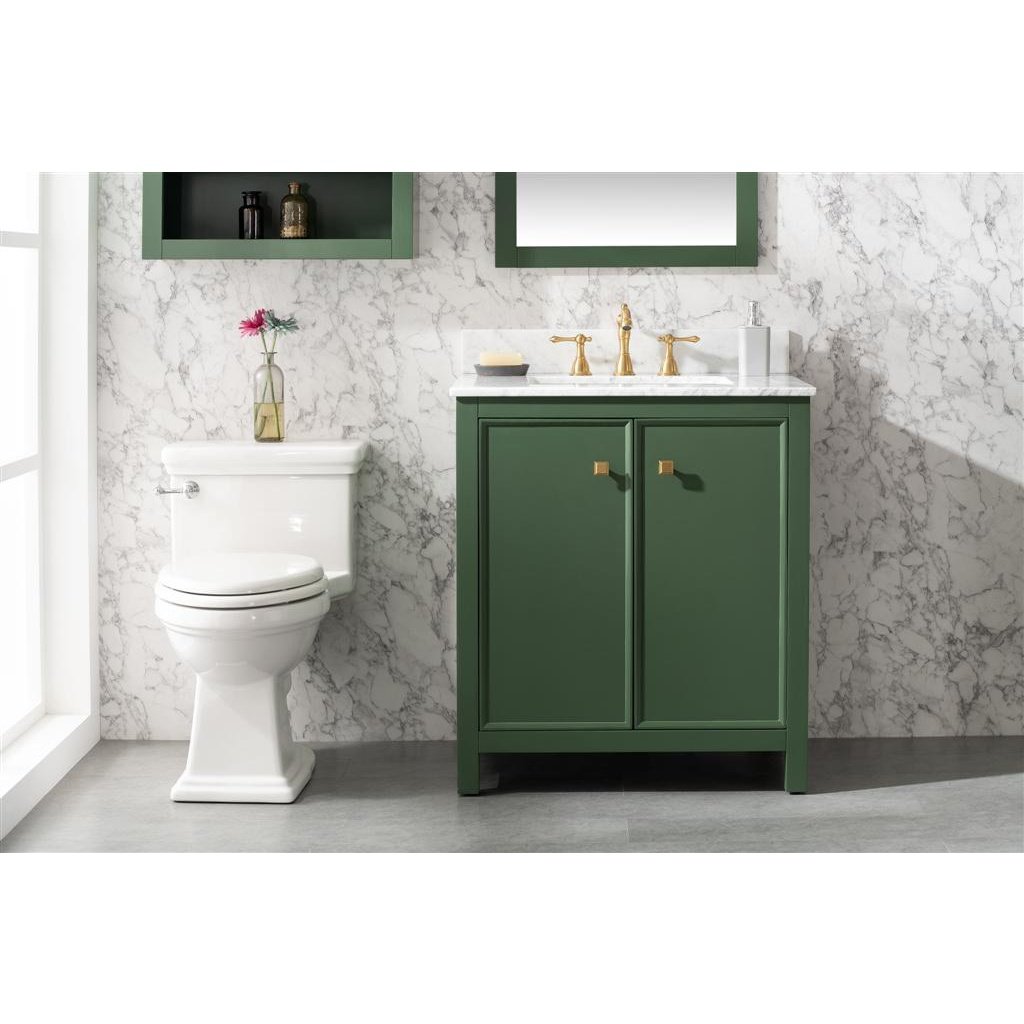 Legion Furniture 30" Vogue Green Finish Sink Vanity Cabinet With Carrara White Top WLF2130-VG