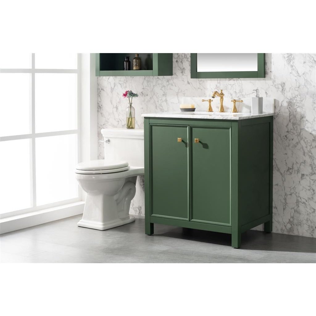 Legion Furniture 30" Vogue Green Finish Sink Vanity Cabinet With Carrara White Top WLF2130-VG