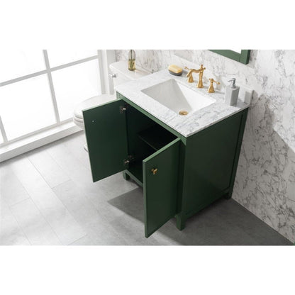 Legion Furniture 30" Vogue Green Finish Sink Vanity Cabinet With Carrara White Top WLF2130-VG