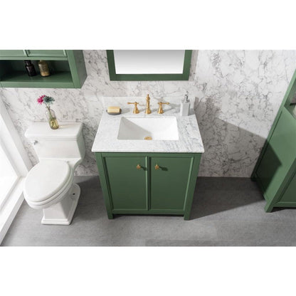 Legion Furniture 30" Vogue Green Finish Sink Vanity Cabinet With Carrara White Top WLF2130-VG