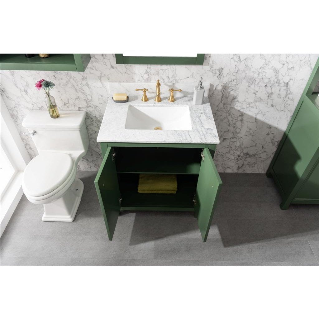 Legion Furniture 30" Vogue Green Finish Sink Vanity Cabinet With Carrara White Top WLF2130-VG