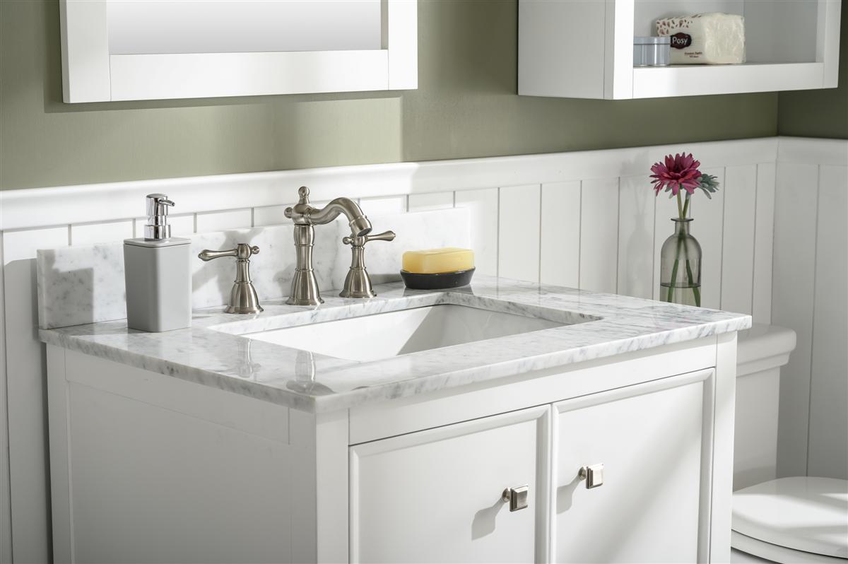 30" Bainbridge Vanity with Single Sink and Carrara Marble Top in White Finish