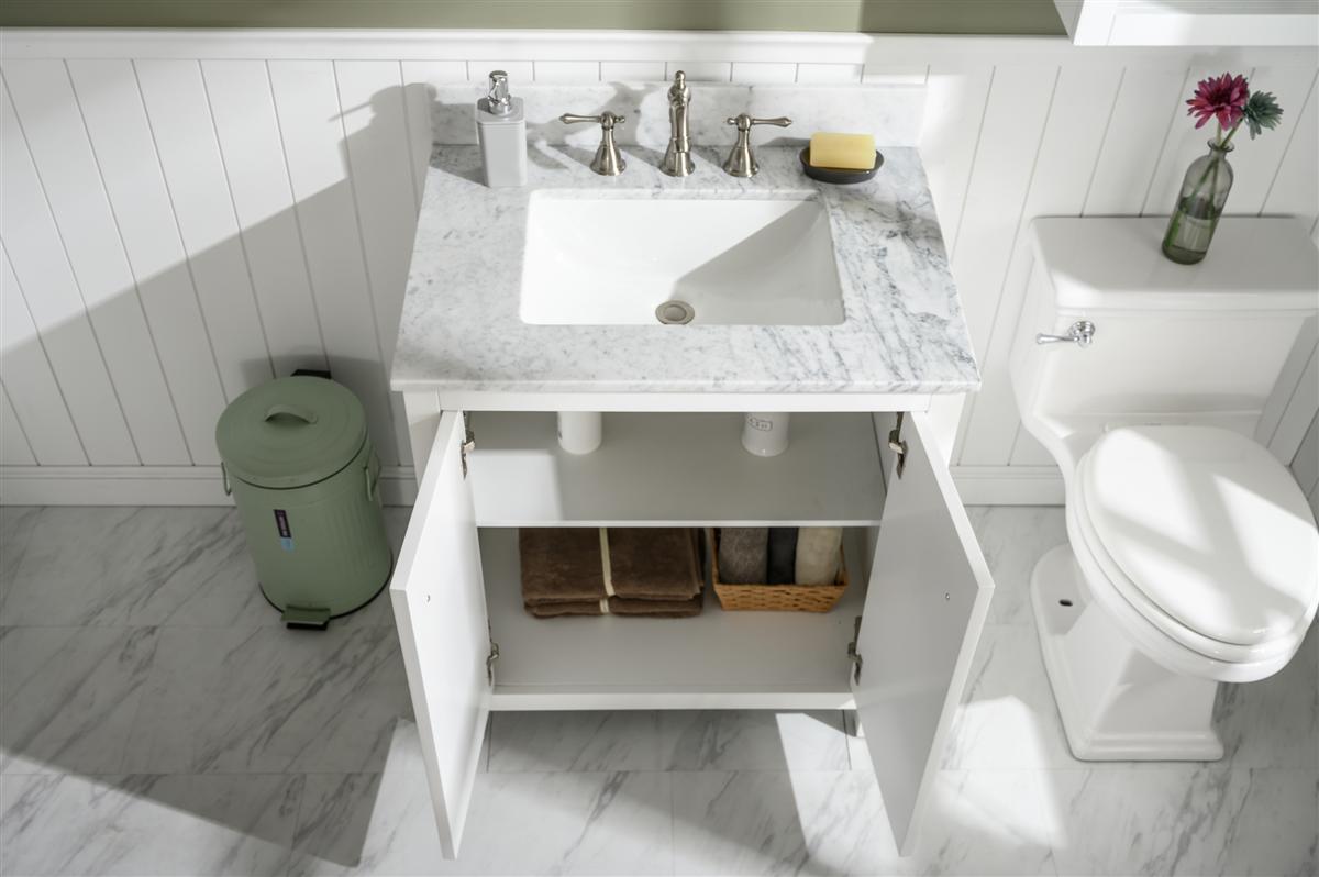 30" Bainbridge Vanity with Single Sink and Carrara Marble Top in White Finish