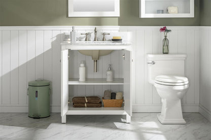 30" Bainbridge Vanity with Single Sink and Carrara Marble Top in White Finish