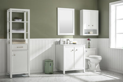 30" Bainbridge Vanity with Single Sink and Carrara Marble Top in White Finish