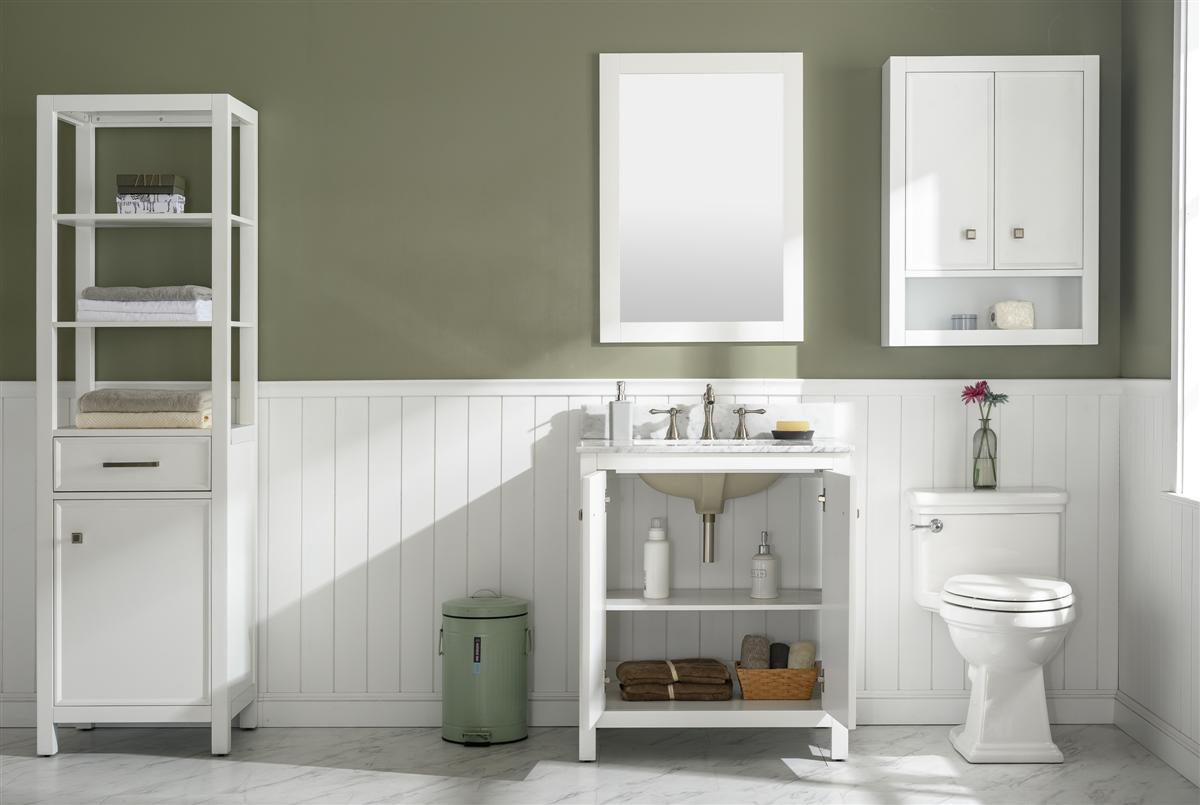 30" Bainbridge Vanity with Single Sink and Carrara Marble Top in White Finish