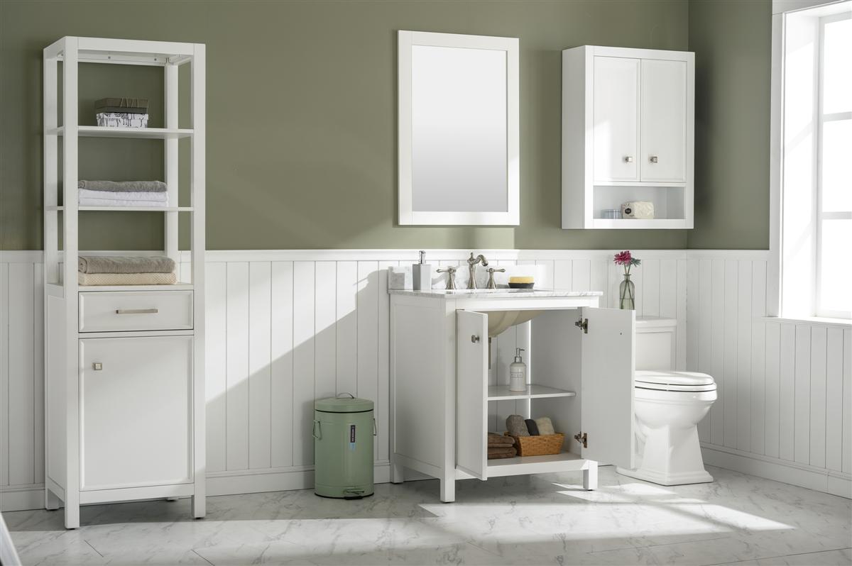 30" Bainbridge Vanity with Single Sink and Carrara Marble Top in White Finish