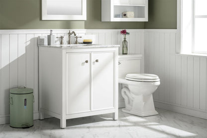 30" Bainbridge Vanity with Single Sink and Carrara Marble Top in White Finish