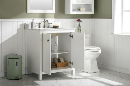 30" Bainbridge Vanity with Single Sink and Carrara Marble Top in White Finish