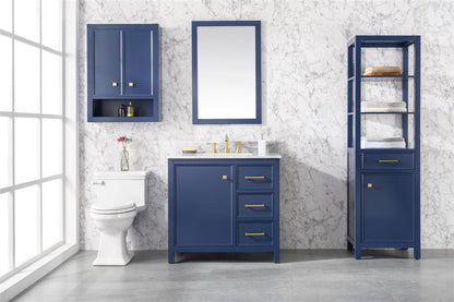 36" Bainbridge Vanity with Single Sink and Carrara Marble Top in Blue Finish