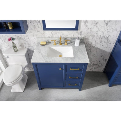 Legion Furniture 36" Blue Finish Sink Vanity Cabinet With Carrara White Top WLF2136-B