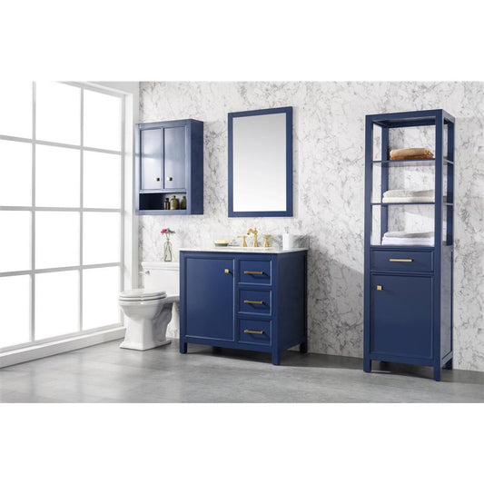 Legion Furniture 36" Blue Finish Sink Vanity Cabinet With Carrara White Top WLF2136-B