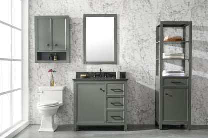 36" Bainbridge Vanity with Single Sink and Blue Limestone Top in Pewter Green Finish