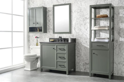 36" Bainbridge Vanity with Single Sink and Blue Limestone Top in Pewter Green Finish