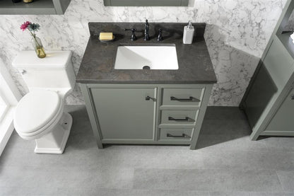 36" Bainbridge Vanity with Single Sink and Blue Limestone Top in Pewter Green Finish