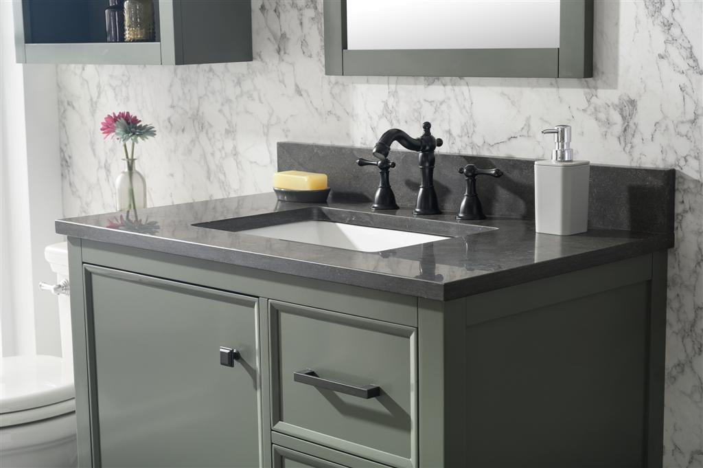 36" Bainbridge Vanity with Single Sink and Blue Limestone Top in Pewter Green Finish