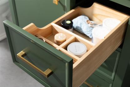 36" Bainbridge Vanity with Single Sink and White Carrara Marble Top in Vogue Green Finish