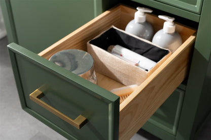 36" Bainbridge Vanity with Single Sink and White Carrara Marble Top in Vogue Green Finish