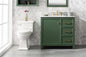 36" Bainbridge Vanity with Single Sink and White Carrara Marble Top in Vogue Green Finish