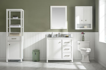 36" Bainbridge Vanity with Single Sink and Carrara Marble Top in White Finish