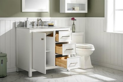 36" Bainbridge Vanity with Single Sink and Carrara Marble Top in White Finish