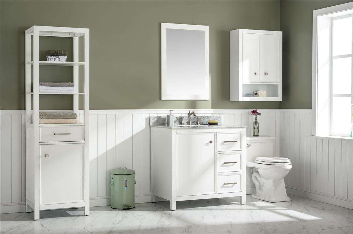 36" Bainbridge Vanity with Single Sink and Carrara Marble Top in White Finish