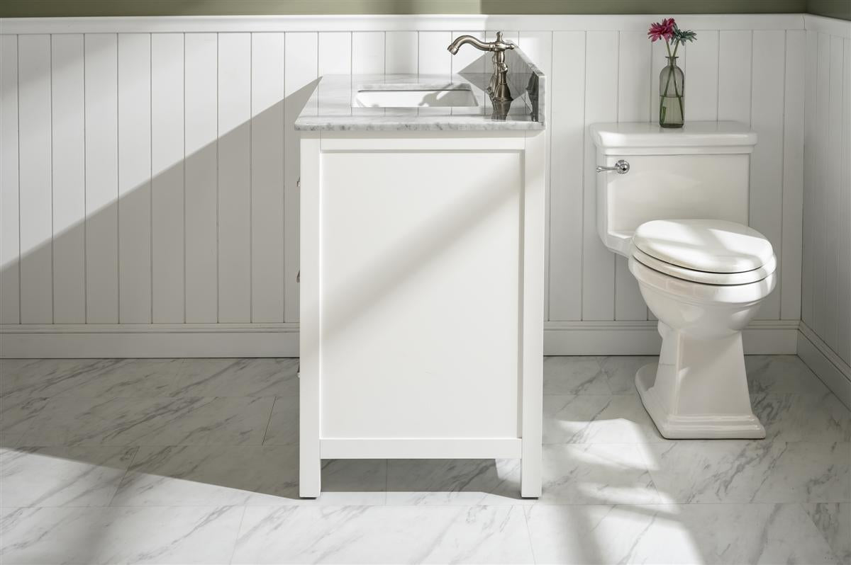 36" Bainbridge Vanity with Single Sink and Carrara Marble Top in White Finish