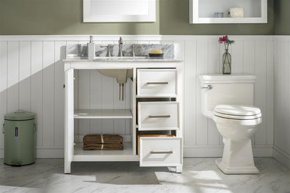 36" Bainbridge Vanity with Single Sink and Carrara Marble Top in White Finish