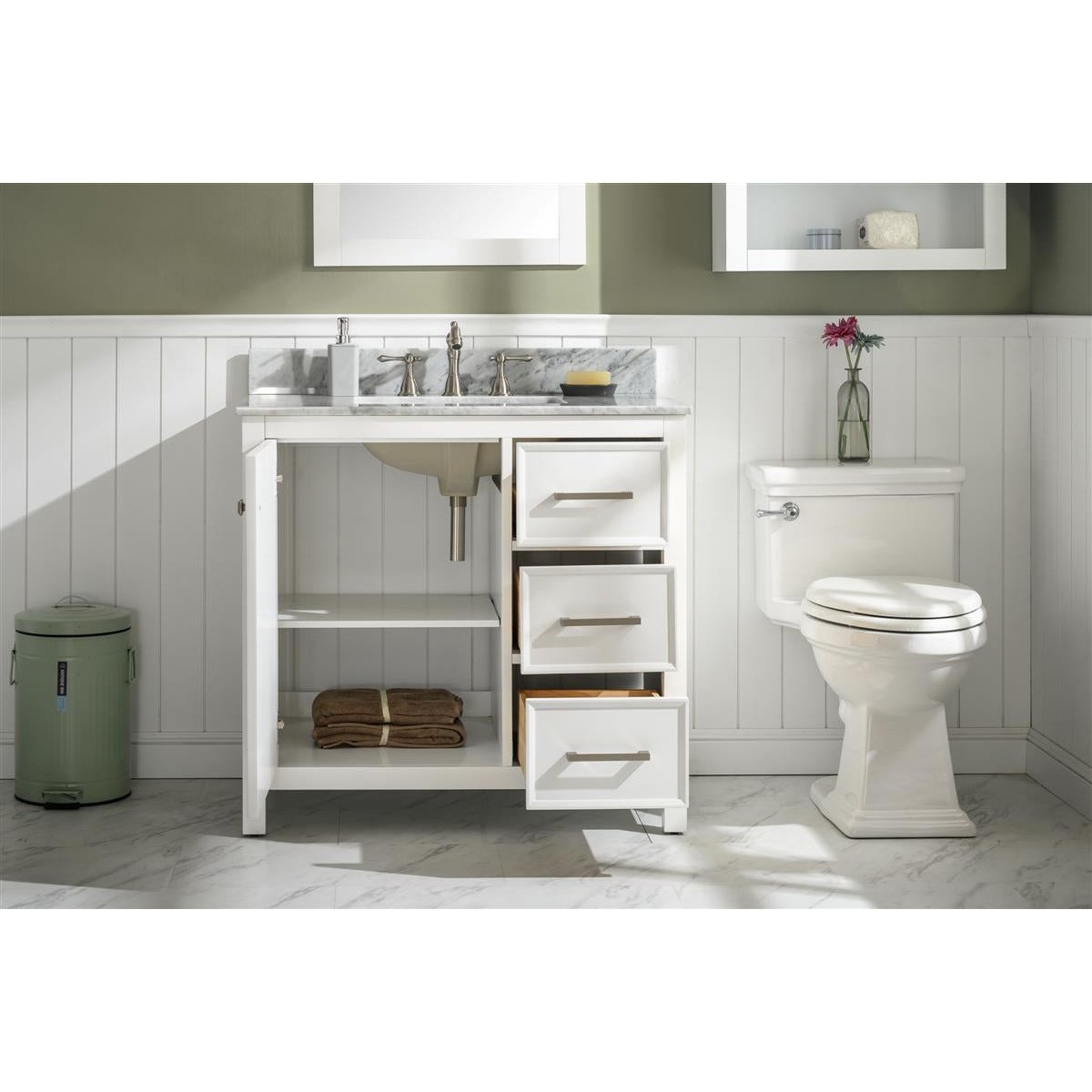 Legion Furniture 36" White Finish Sink Vanity Cabinet With Carrara White Top WLF2136-W