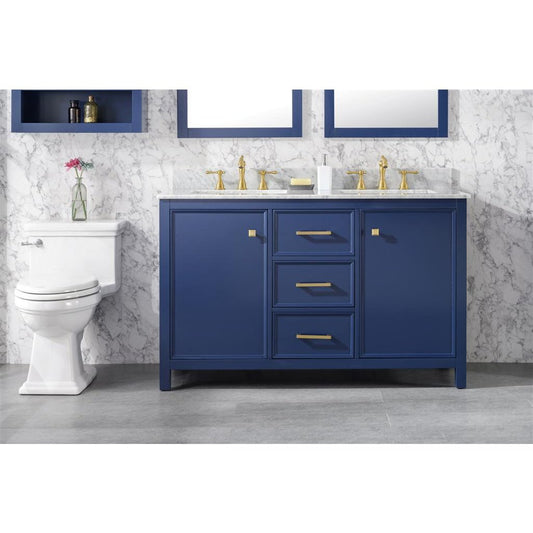 Legion Furniture 54" Blue Finish Double Sink Vanity Cabinet With Carrara White Top WLF2154-B