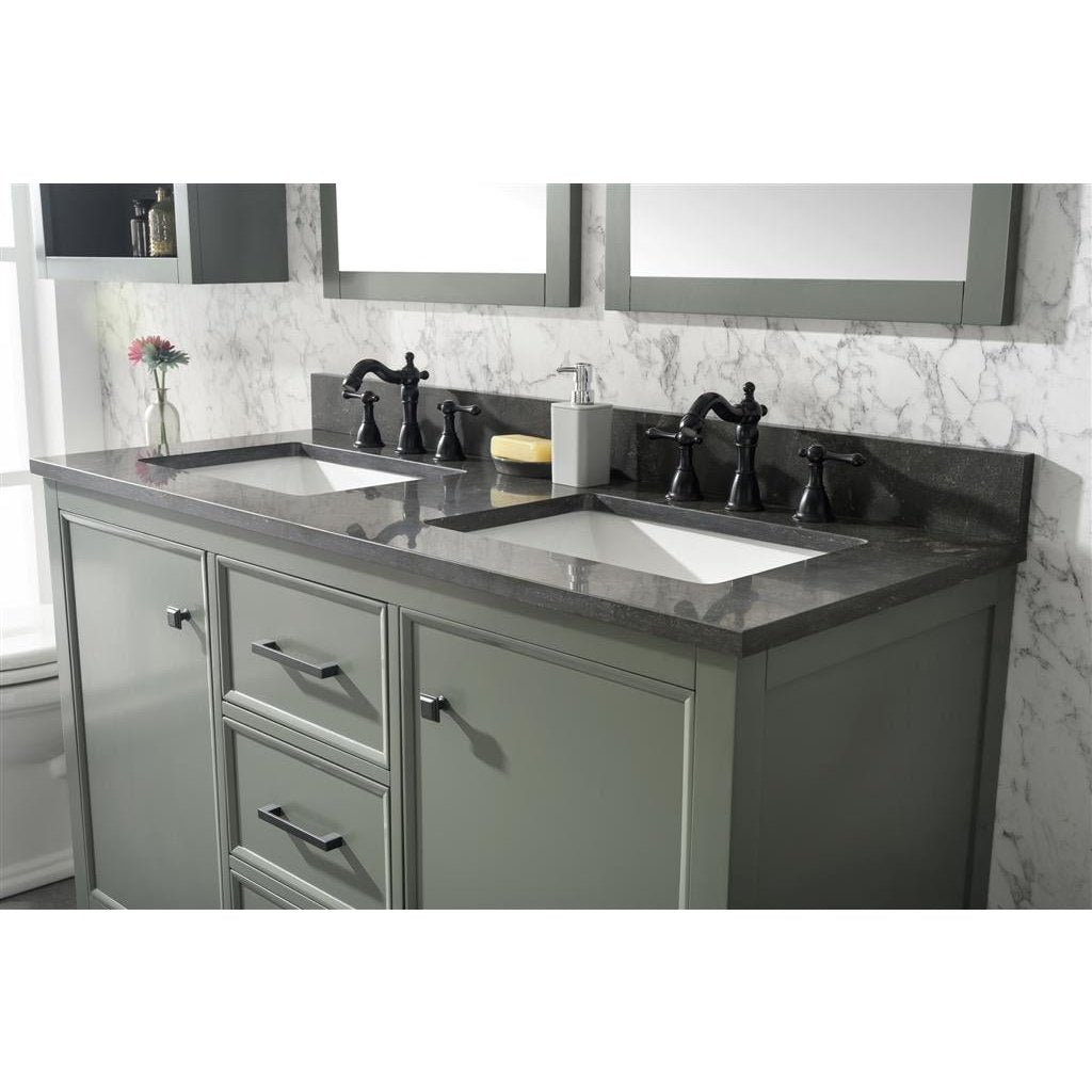 Legion Furniture 54" Pewter Green Finish Double Sink Vanity Cabinet With Blue Lime Stone Top WLF2154-PG