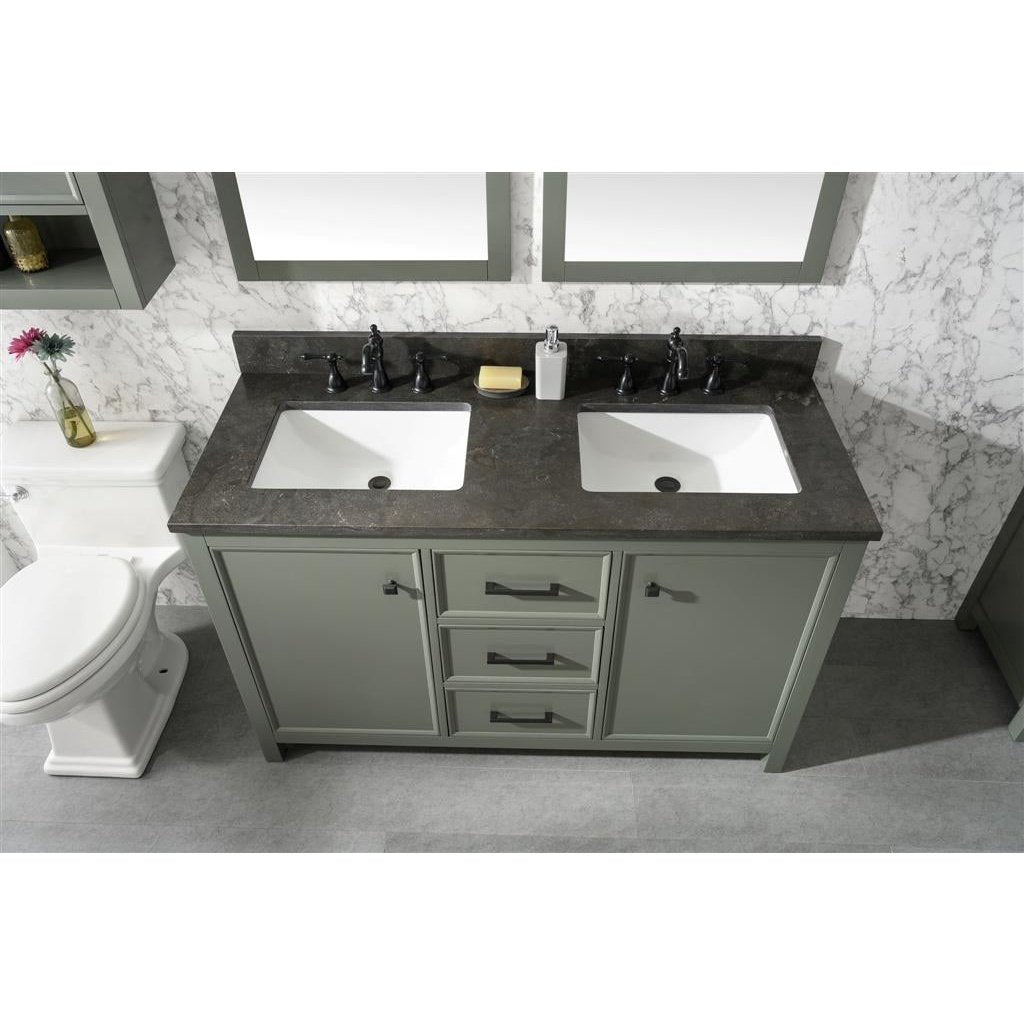 Legion Furniture 54" Pewter Green Finish Double Sink Vanity Cabinet With Blue Lime Stone Top WLF2154-PG