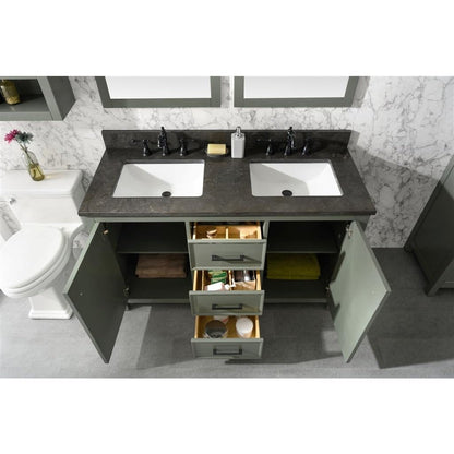 Legion Furniture 54" Pewter Green Finish Double Sink Vanity Cabinet With Blue Lime Stone Top WLF2154-PG