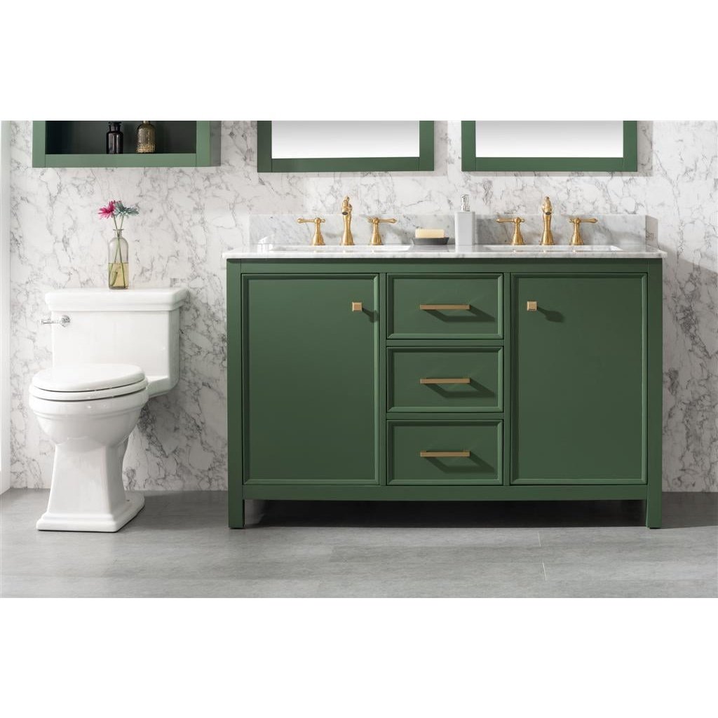 Legion Furniture 54" Vogue Green Finish Double Sink Vanity Cabinet With Carrara White Top WLF2154-VG