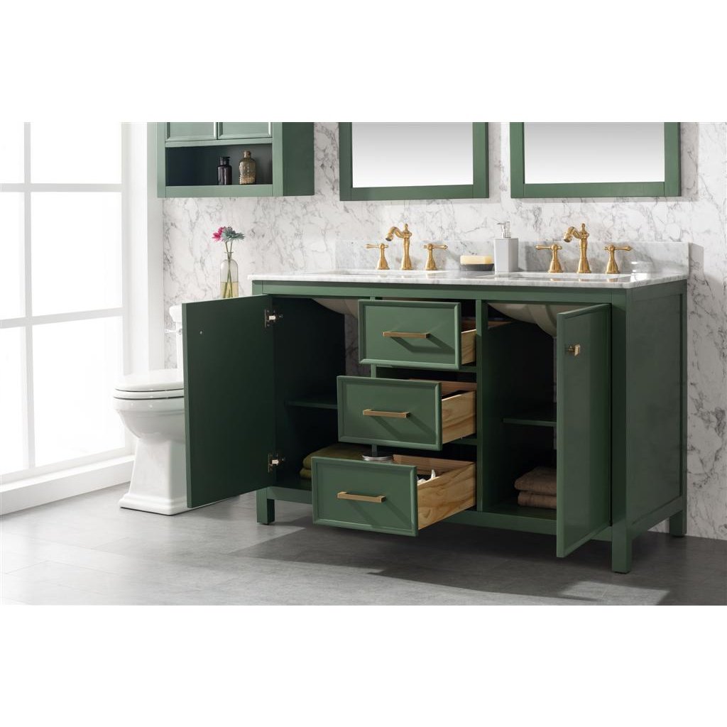 Legion Furniture 54" Vogue Green Finish Double Sink Vanity Cabinet With Carrara White Top WLF2154-VG